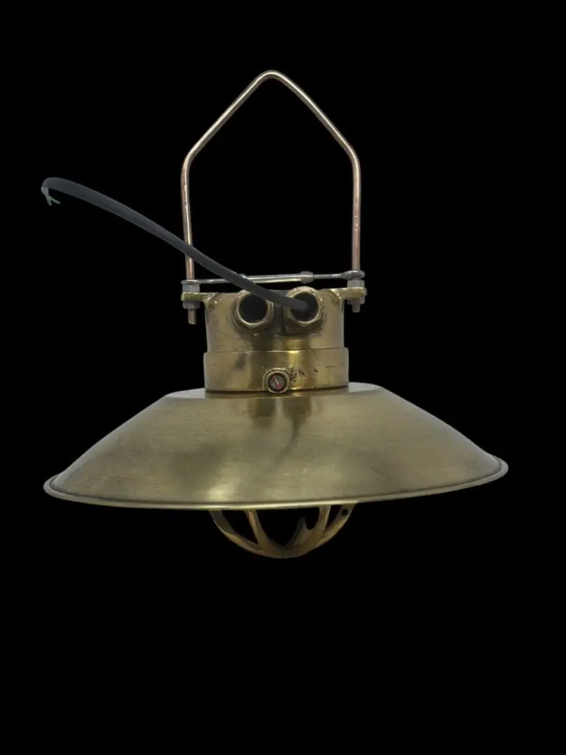A lamp hanging from the ceiling in front of a black background.