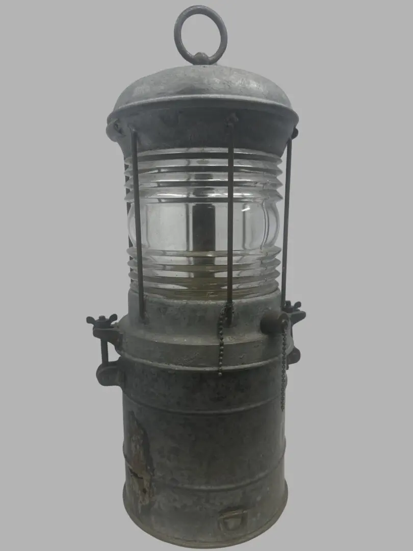 Vintage metal nautical lantern with glass.