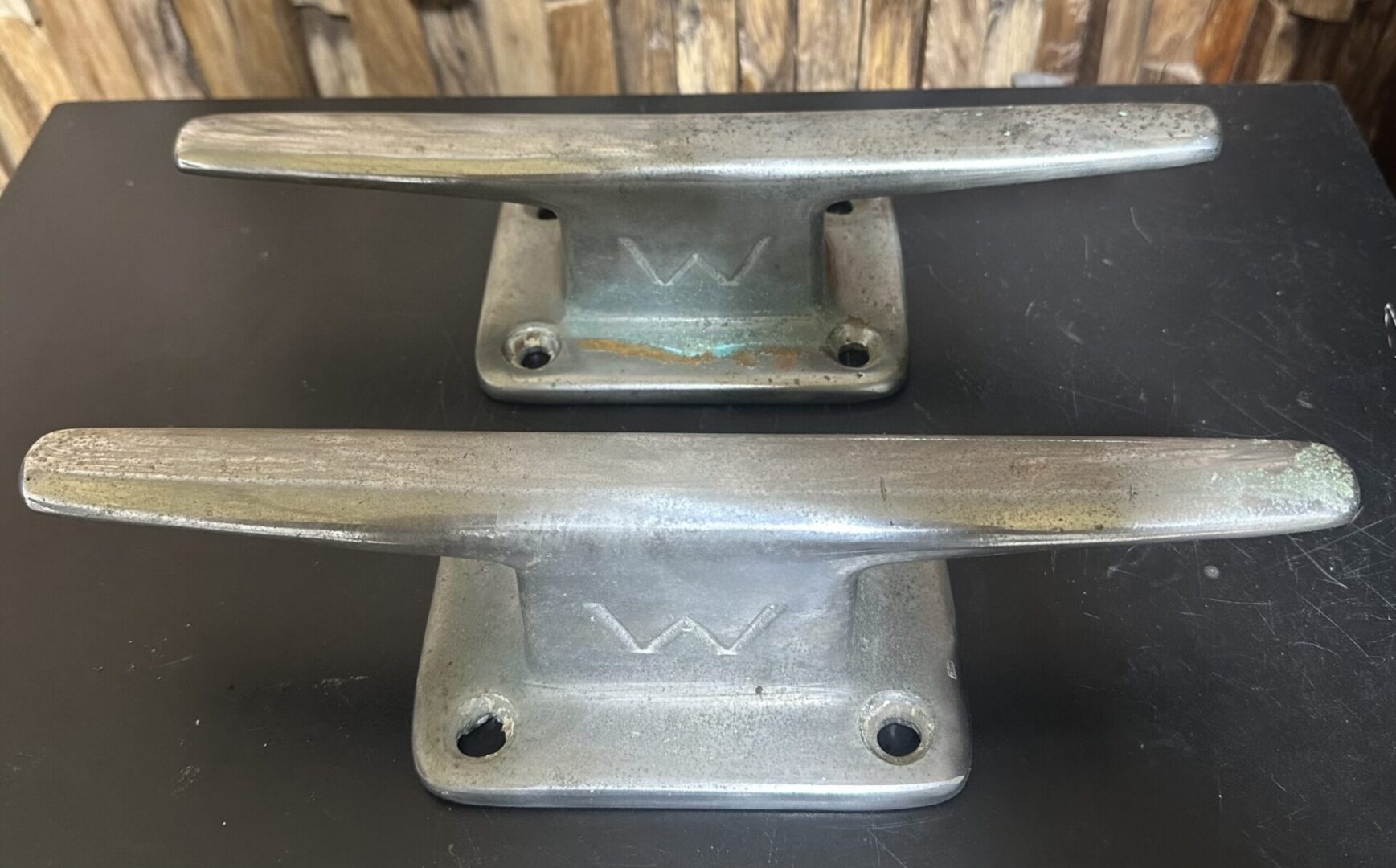 Pair of metal boat dock cleats
